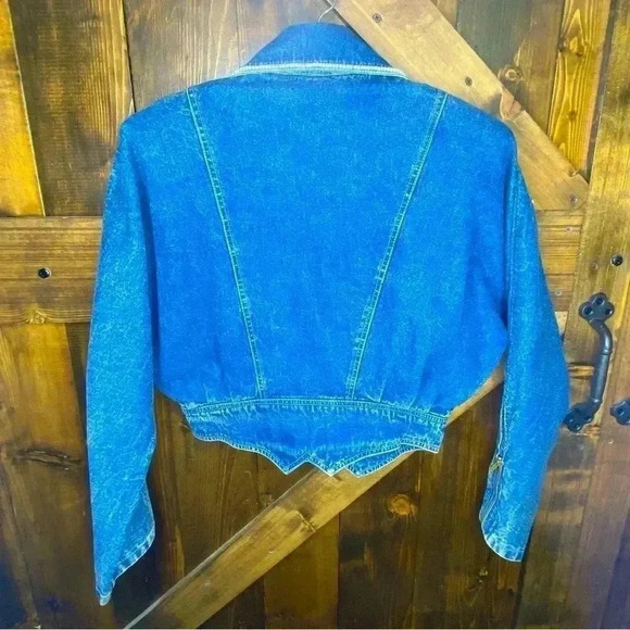 Vintage 80s Denim Jean Jacket Embroidered Double Breasted Acid Wash Size… - Picture 8 of 10